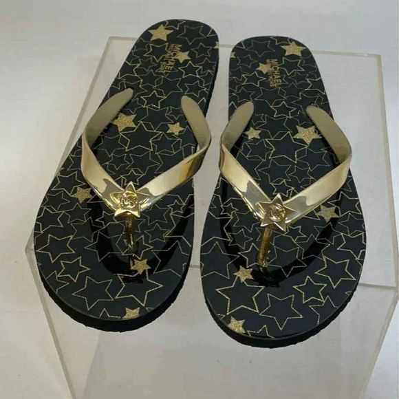Michael Kors Designer MK Stars T-Strap Sandals Thongs Flip Flops - Size 10 - Picture 1 of 7